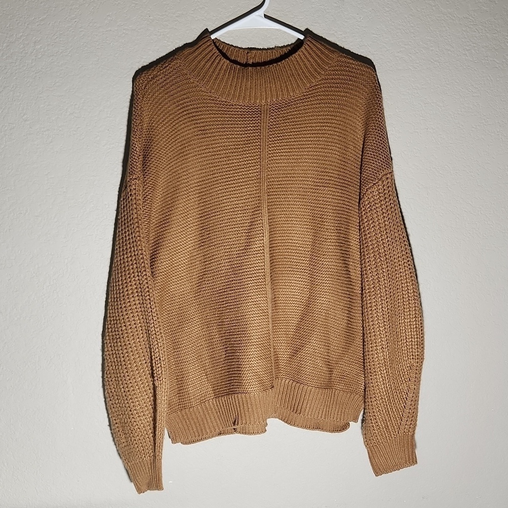 Magnolia Sweater Womens Size L Carmel Tan Fuzzies Crochet